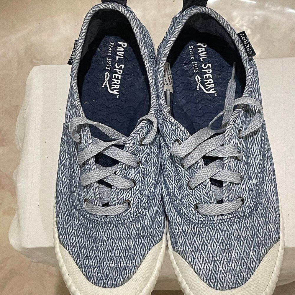 Paul Sperry Size 8.5 M, Crest Vibe Sneaker, Lace-up, Washed Canvas, Lt. Blue